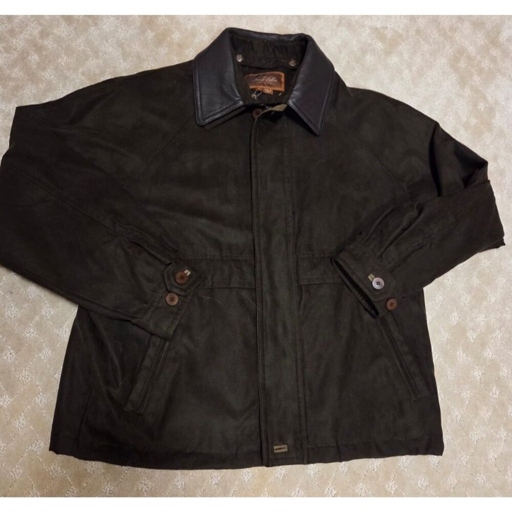 Tasso Elba Jacket Mens Medium Dark Brown Faux Suede Genuine Leather Collar NWT